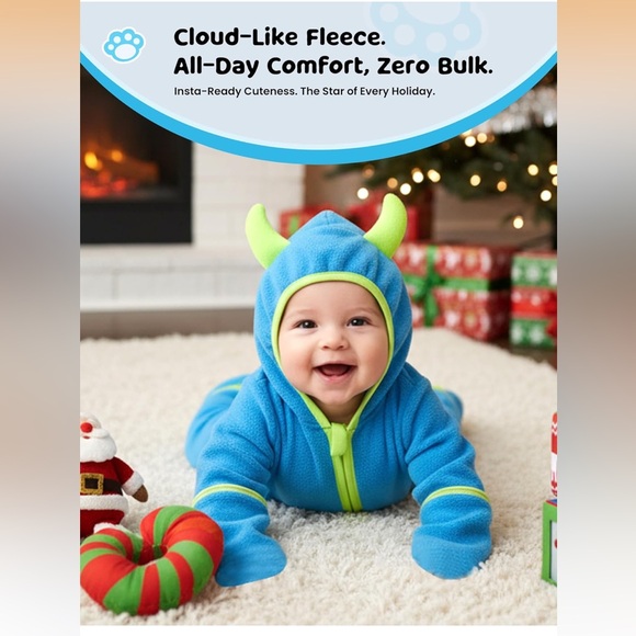 New PatPat Blue Monster Hoodie for Babies warm jacket size 0-3 months - Picture 3 of 13